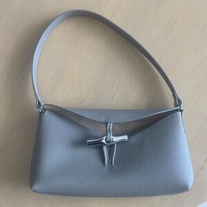 Longchamp Gray Shoulder Bag with Silver Hardware